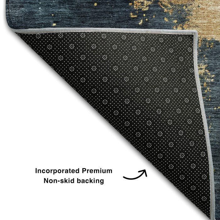 10' X 14' Abstract Washable Area Rug With UV Protection (683608) - Blue / Gold / Silver