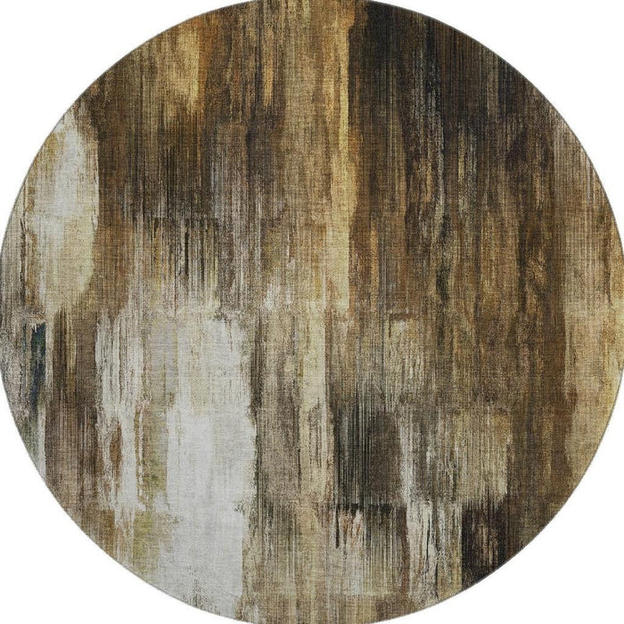 8' Abstract Washable Round Rug With UV Protection (649597) - Chocolate / Gray / Ivory