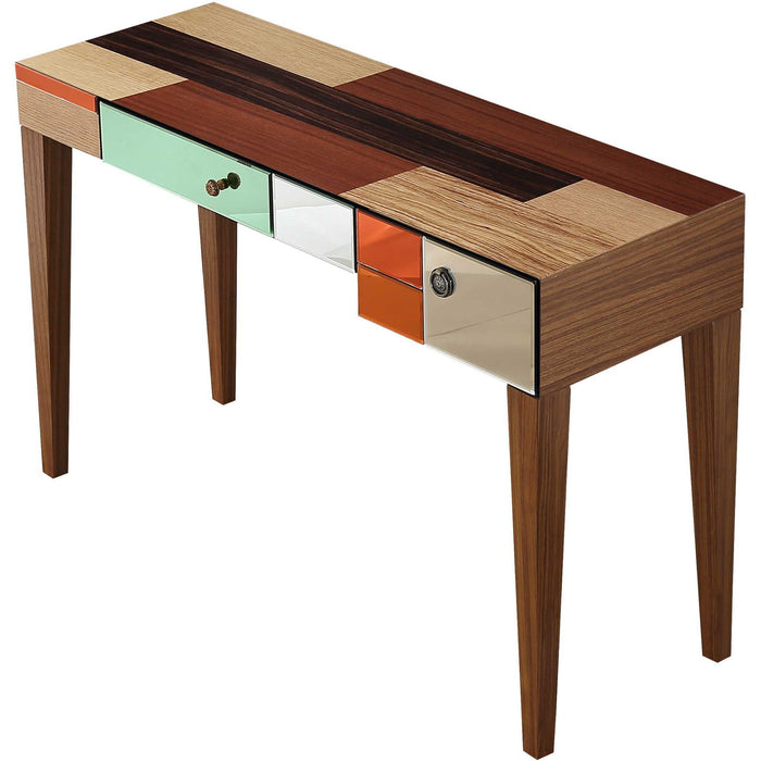 Mirrored Console Table With Storage - Wood Brown And Brown