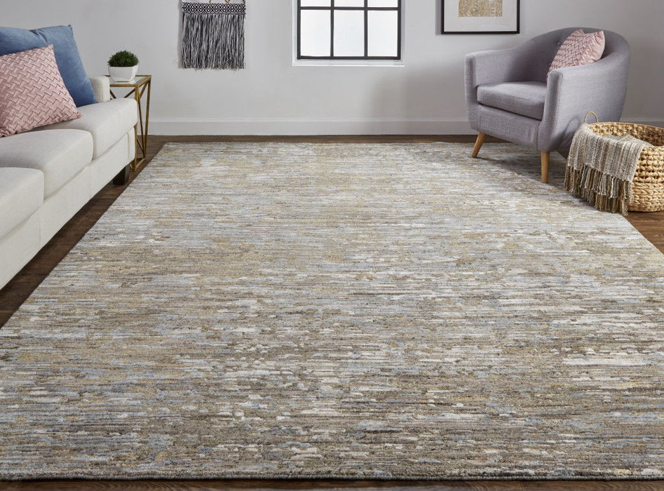 10' x 13' Wool Abstract Hand Knotted Area Rug - Brown And Gray