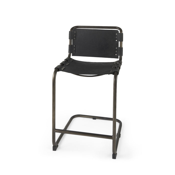 29" Leather And Iron Bar Chair - Black