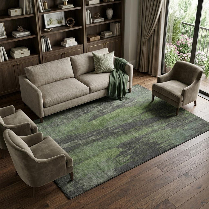 10' X 14' Abstract Washable Area Rug With UV Protection (695996) - Olive Green / Charcoal / Gray