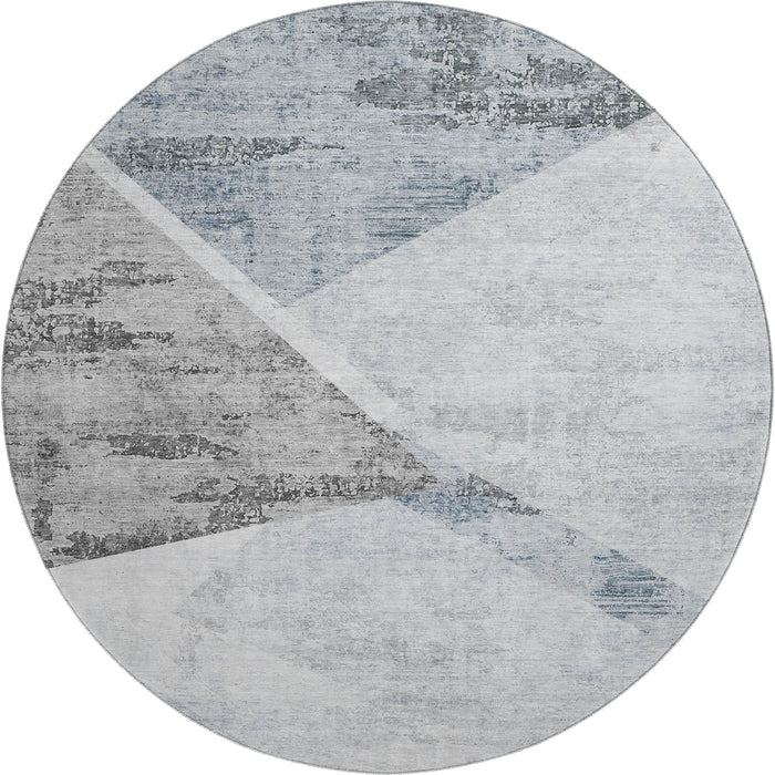 8' Geometric Washable Round Rug With UV Protection - Sky Blue