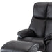 Black genuine leather HomeRoots tufted swivel recliner with matching ottoman, featuring a padded backrest and armrests.