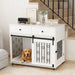 Giga dog crate furniture with double drawers and sliding barn door, white pet kennel for small to medium dogs, stylish and functional.
