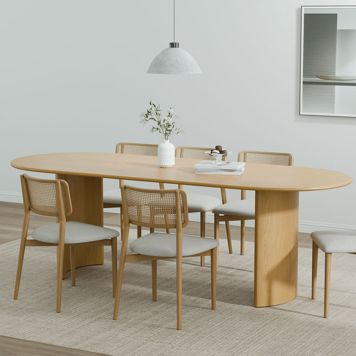79" Solid Wood Mirrored Double Pedestal Base Oval Dining Room Table - Natural