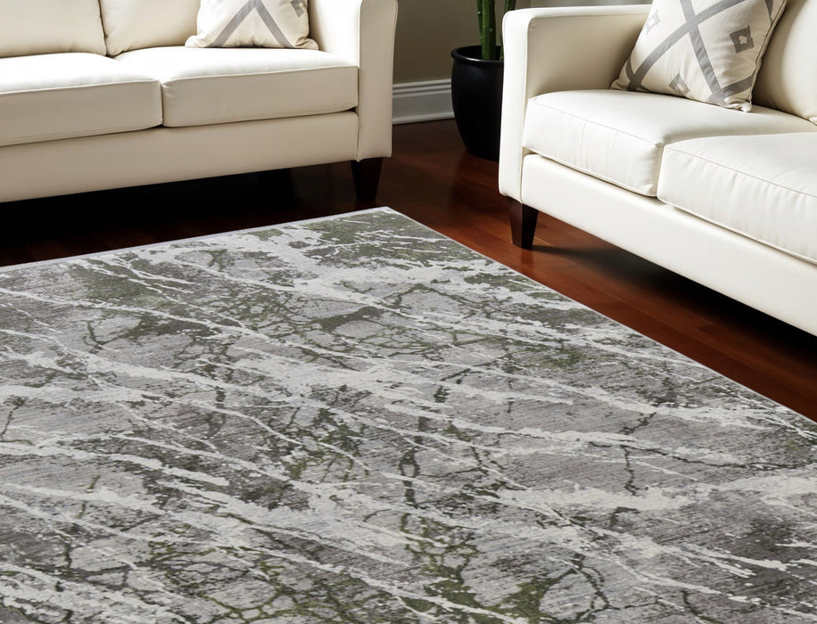 7' X 10' Bohemian Abstract Viscose Power Loom Area Rug With Fringe - Taupe And Gray