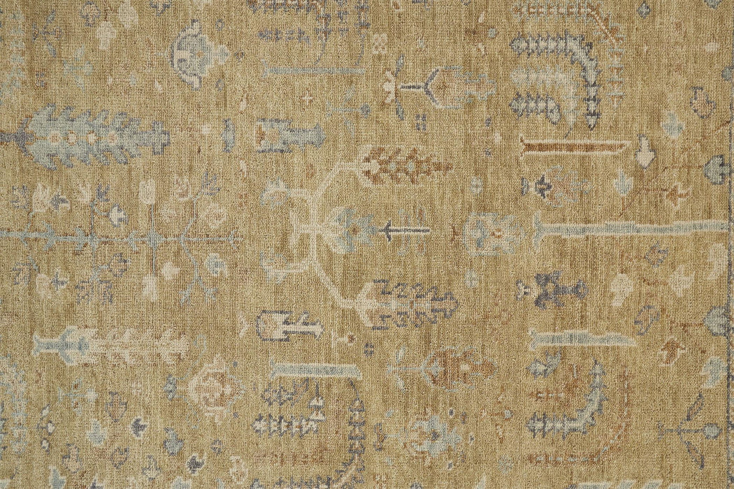 10' x 13' Wool Floral Hand Knotted Stain Resistant Area Rug With Fringe - Gold