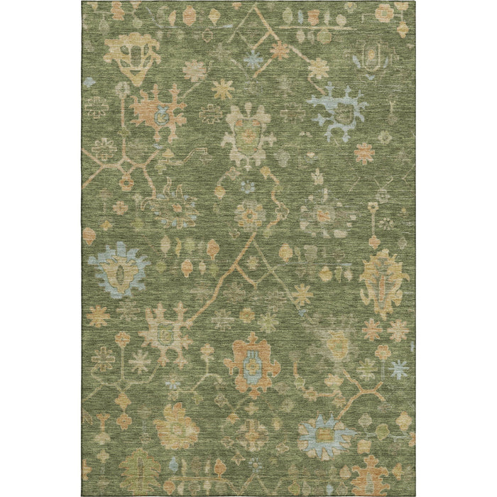 10' X 14' Floral Washable Area Rug With UV Protection (708415) - Fern Green / Gold / Blue