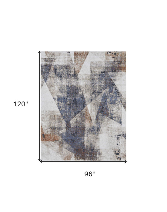 8' x 10' Checkered Power Loom Area Rug - Gray Blue And Ivory