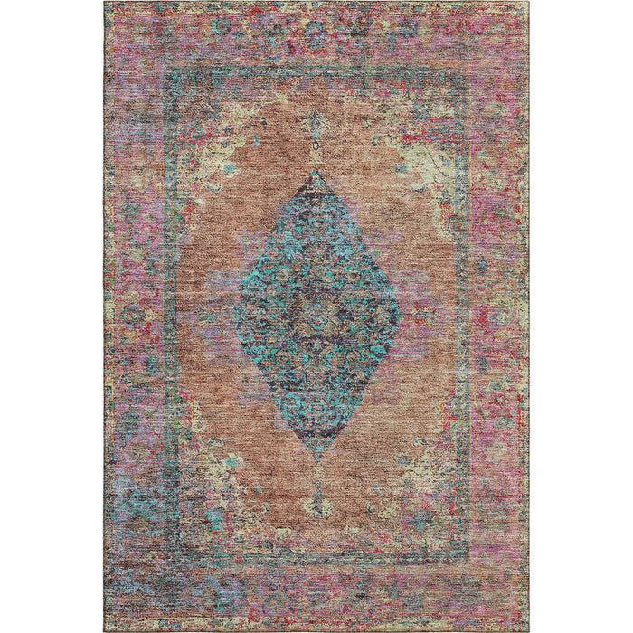 10' X 14' Medallion Washable Area Rug With UV Protection (714853) - Orange / Pink