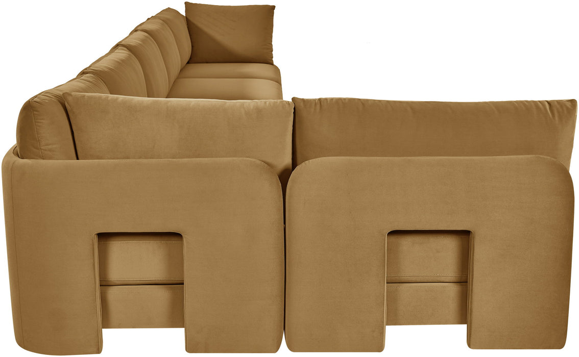 Meridian Furniture Hammond velvet performance fabric 6-piece L-shaped armless sectional sofa with plush upholstery.