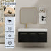 Modern black chestnut wall-mounted bathroom vanity with left resin sink and storage rack by Giga, featuring sleek, contemporary design.
