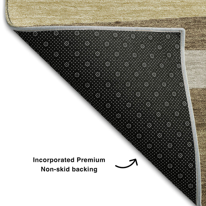 10' X 14' Striped Washable Area Rug With UV Protection (678478) - Brown / Taupe / Beige