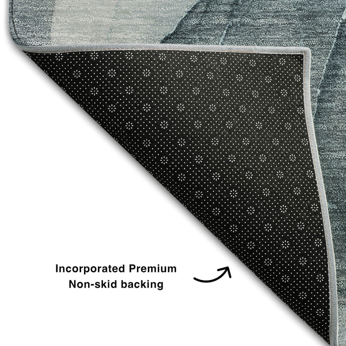3' X 5' Abstract Washable Area Rug With UV Protection (646741) - Teal / Gray