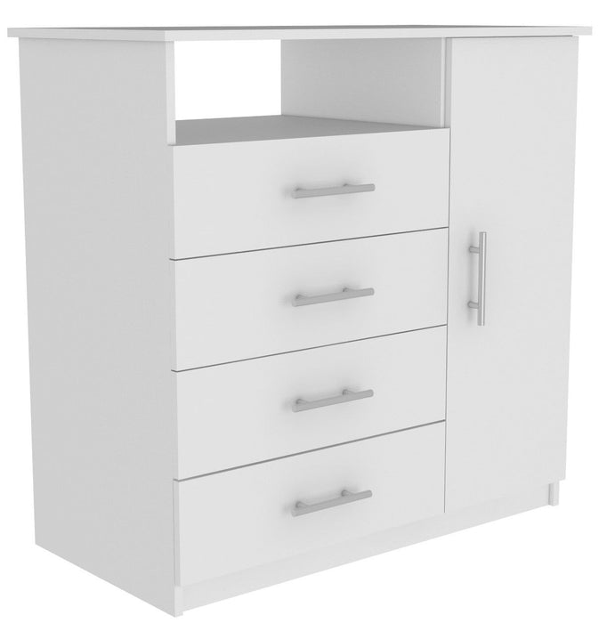 Four Drawer Combo Dresser With Open Shelf - White
