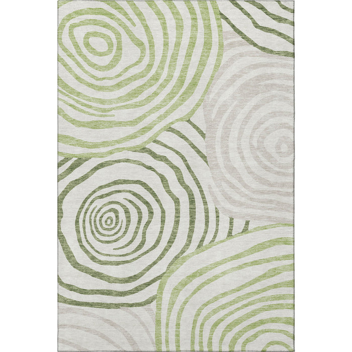 10' X 14' Abstract Washable Area Rug With UV Protection - Green / Ivory