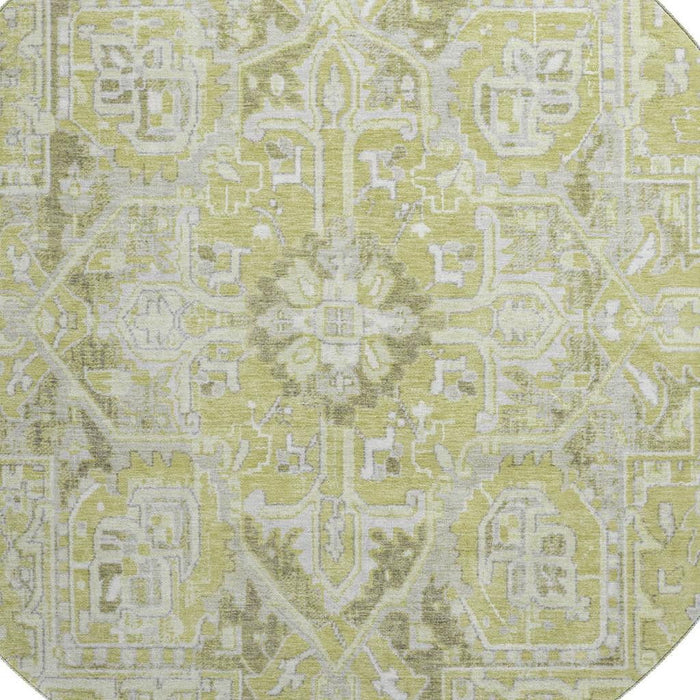 8' Oriental Washable Round Rug With UV Protection (649693) - Fern Green / Ivory