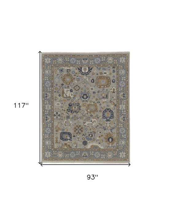 7.8' x 9.8' Wool Oriental Hand Knotted Area Rug With Fringe - Gray And Brown