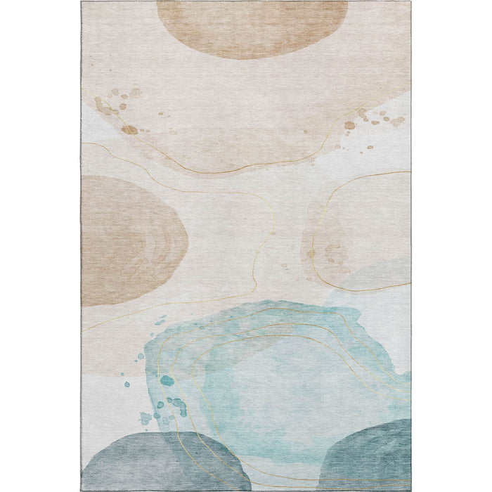 8' X 10' Abstract Washable Area Rug With UV Protection (648458) - Beige / Ivory / Teal