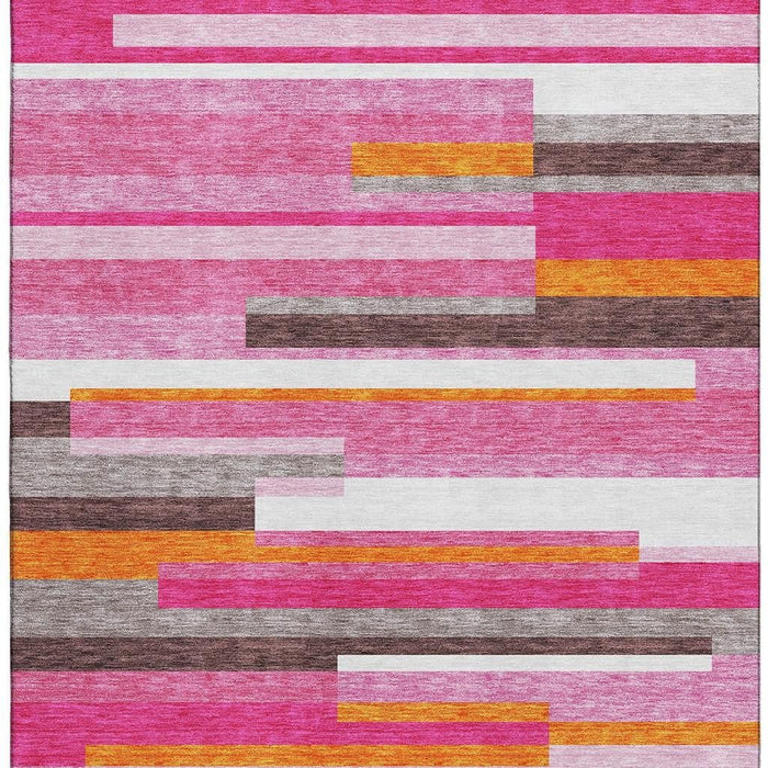 10' X 14' Striped Washable Area Rug With UV Protection (675762) - Blush / Orange / Gray