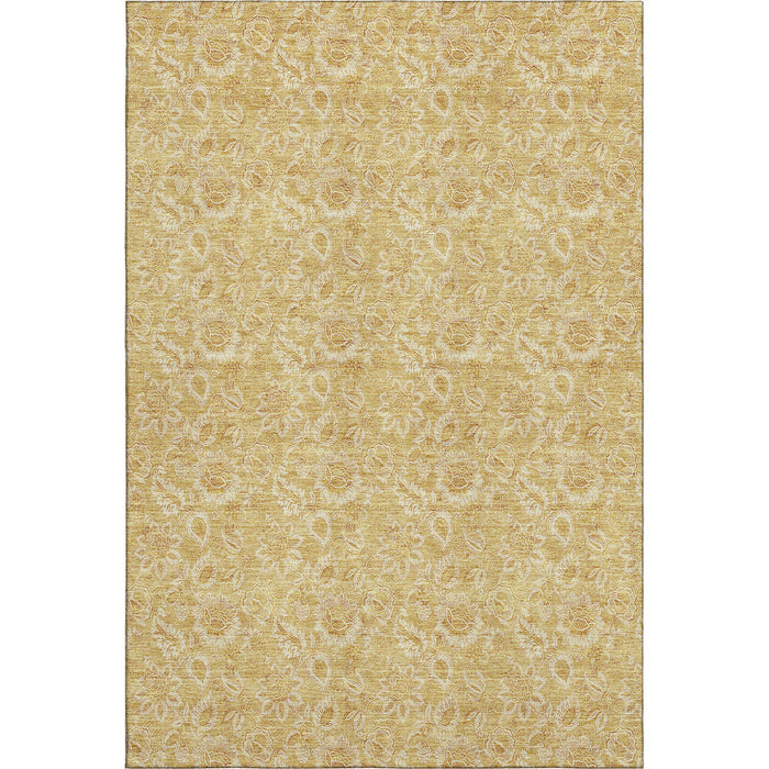 10' X 14' Floral Washable Area Rug With UV Protection (655060) - Gold / Wheat