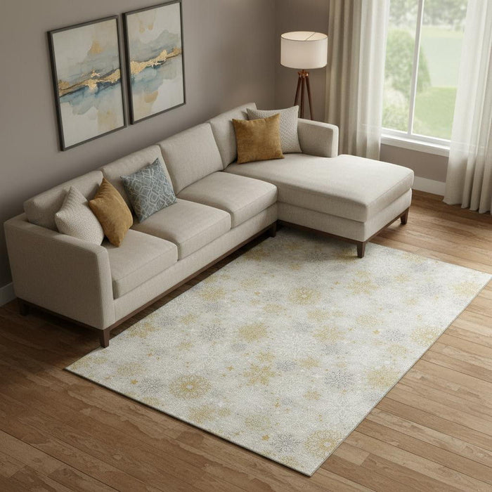 10' X 14' Abstract Geometric Washable Area Rug With UV Protection (702256) - Beige / Gold / Gray