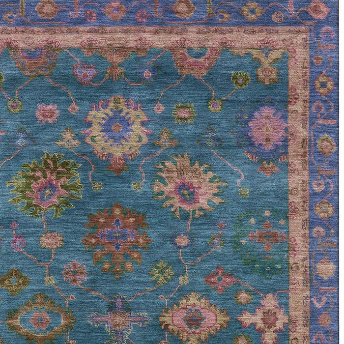 10' X 14' Oriental Washable Area Rug With UV Protection (716443) - Teal / Blush