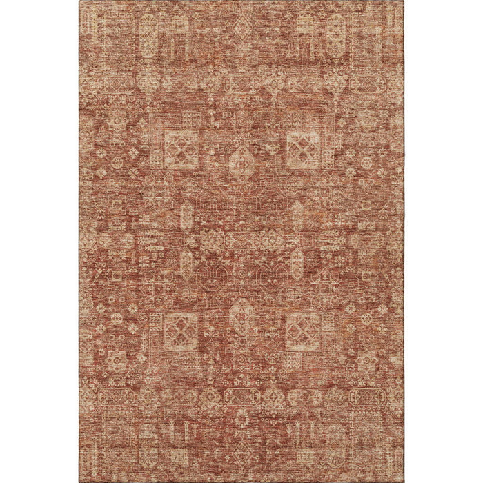 10' X 14' Floral Washable Area Rug With UV Protection (653410) - Chili Red / Copper