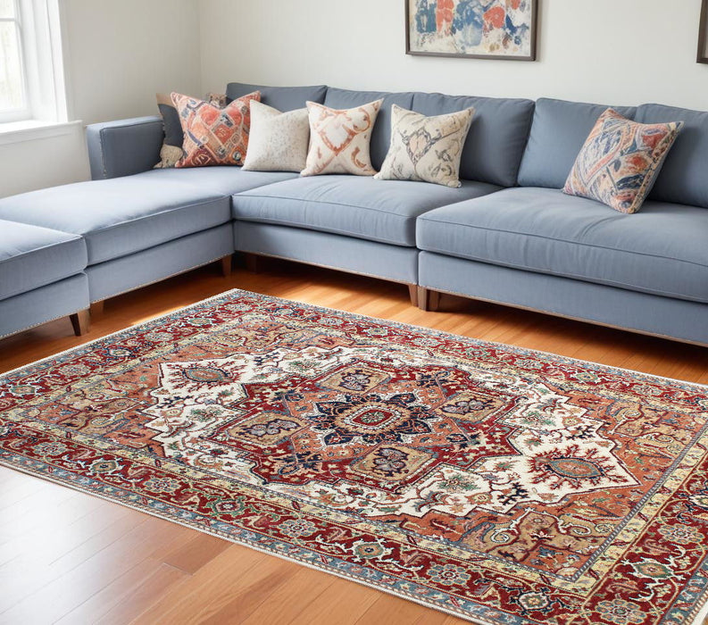 8' x 10' Oriental Hand Knotted Area Rug With Fringe - Rust And Gray