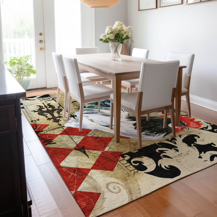 10' X 14' Animal Print Washable Area Rug With UV Protection - Midnight And Beige