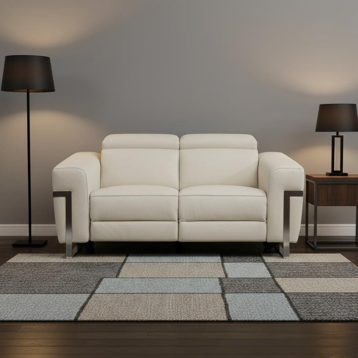 Italian Leather Power Reclining Loveseat - Beige / Silver