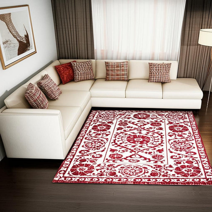 8' X 11' Tribal Washable Area Rug With UV Protection (610073) - Beige / Maroon