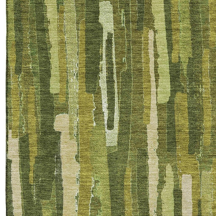 10' X 14' Striped Washable Area Rug With UV Protection (692934) - Green / Ivory