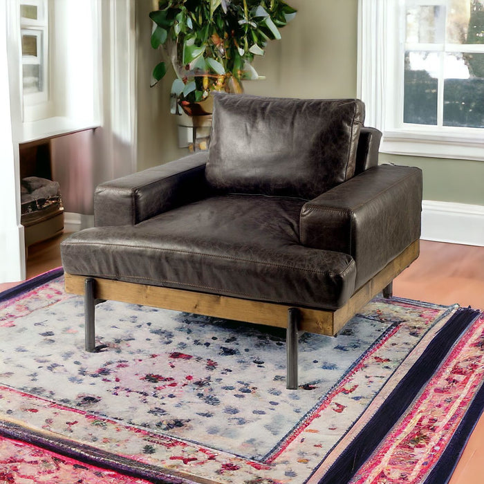 Faux Leather Distressed Club Chair - Black