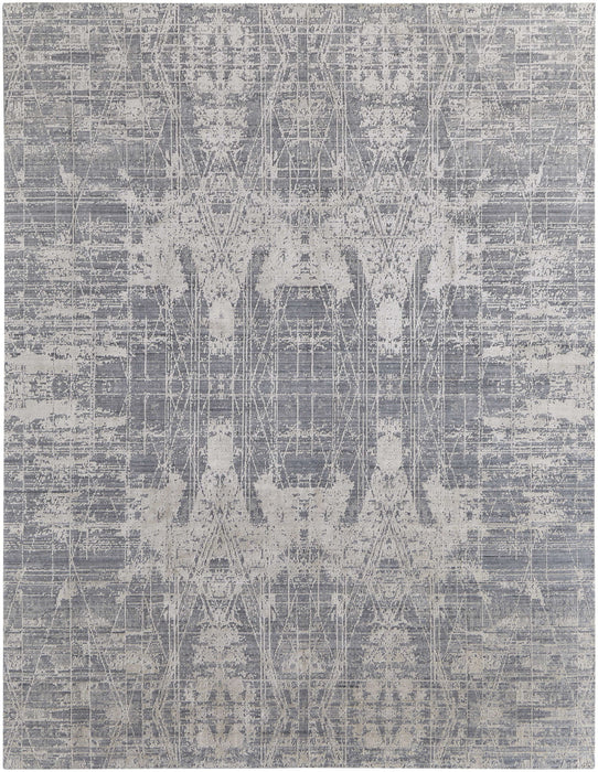 4' x 6' Casual Abstract Hand Woven Worn Faded Wool Blend Area Rug - Gray And Silver
