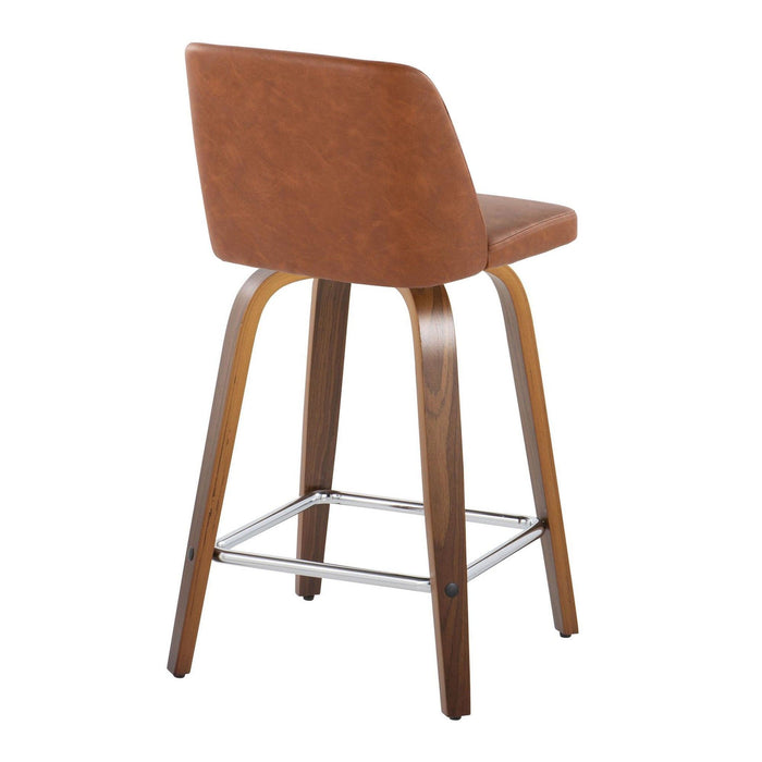 Toriano - 24" Fixed-Height Counter Stool (Set of 2) - Walnut & Chrome Square Base