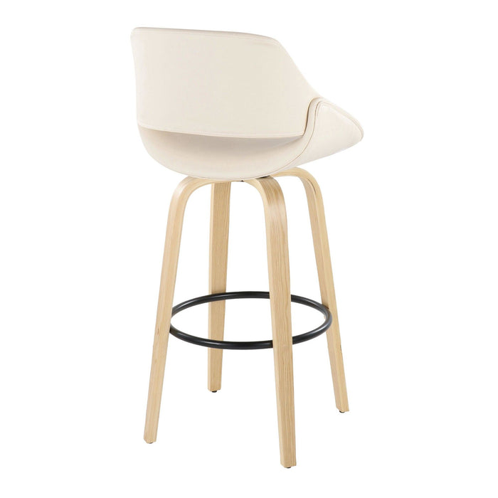 Fabrizzi - 30" Fixed-Height Barstool With Swivel And Round Black Metal Footrest (Set of 2) - Natural Wood