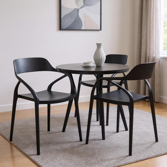 Heavy Duty Plastic Open Back Dining Arm Chairs (Set of 4) - Black