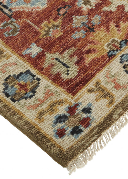 4' x 6' Wool Floral Hand Knotted Stain Resistant Area Rug - Ivory Red And Blue