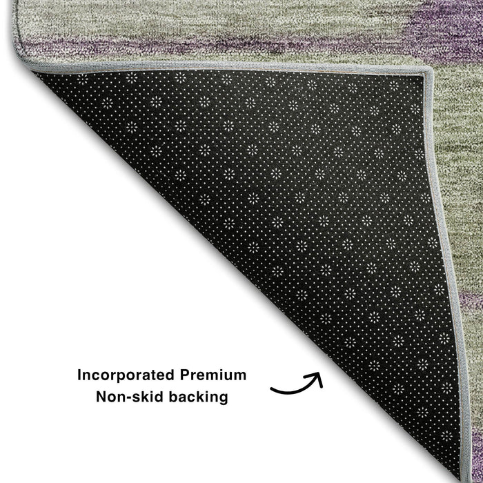 8' X 10' Floral Washable Area Rug With UV Protection (657315) - Purple / Green / Ivory