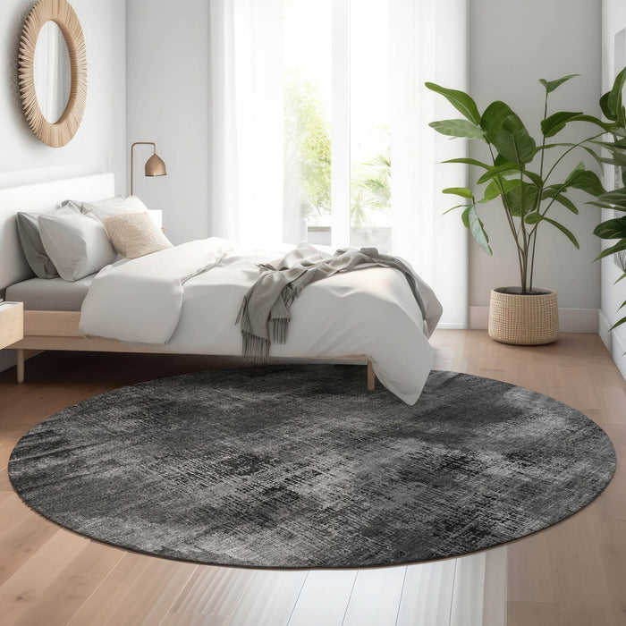8' Abstract Washable Round Rug Polyester With UV Protection - Gray And Silver
