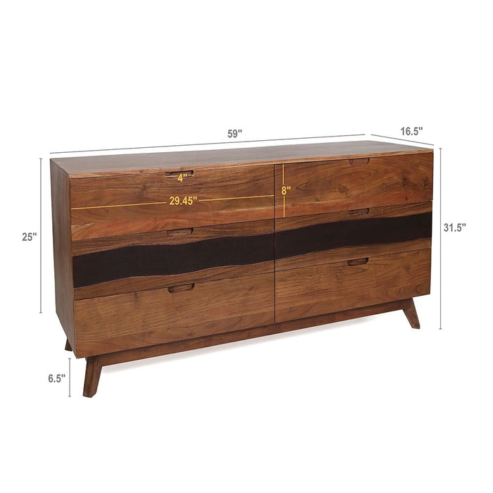 Giga Sierra 6-drawer wood sideboard with natural brown finish, featuring sleek design and ample storage drawers.