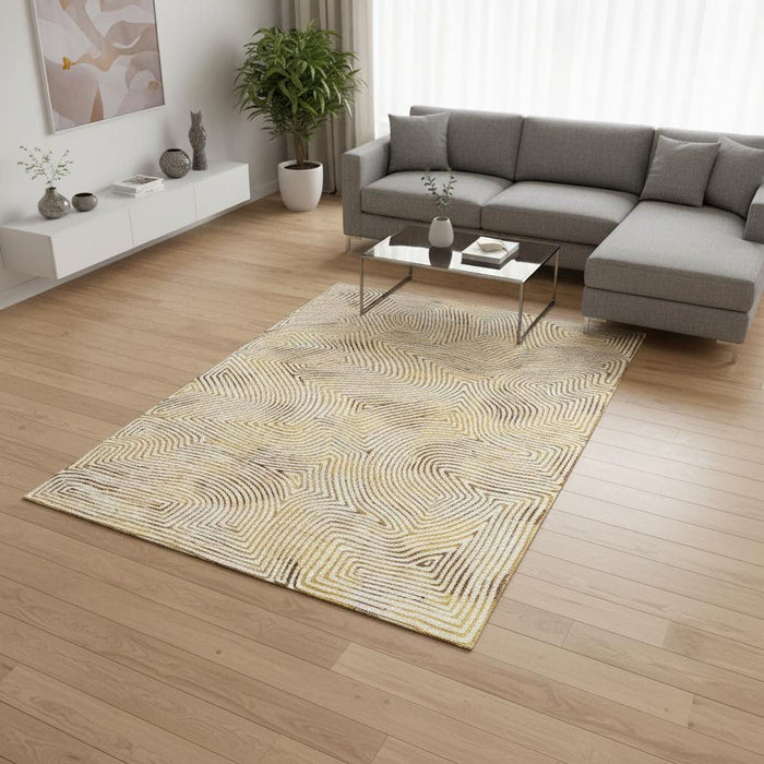 8' X 11' Geometric Washable Area Rug With UV Protection (609931) - Beige / Gold / Brown