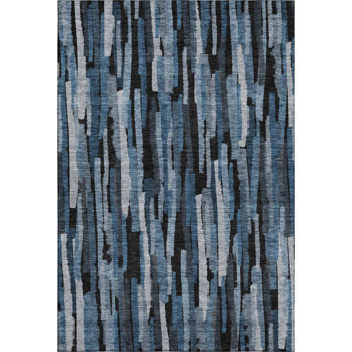 10' X 14' Striped Washable Area Rug With UV Protection (683776) - Blue / Charcoal / Silver