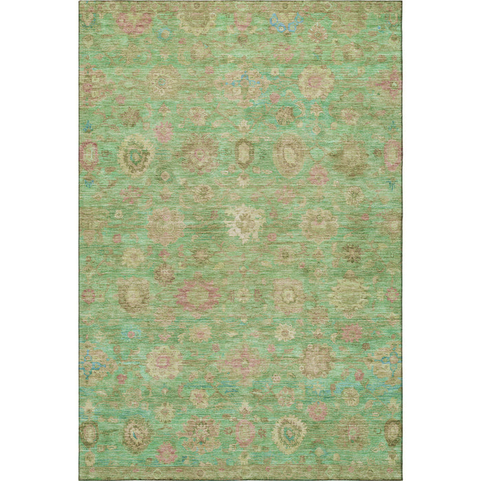 10' X 14' Damask Washable Area Rug With UV Protection (700823) - Lime Green / Pink / Teal