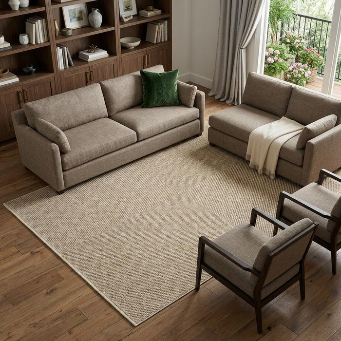 10' X 13' Striped Area Rug With Fringe (575152) - Beige / Tan