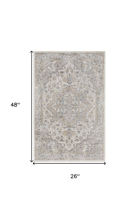 2' X 4' Floral Medallion Washable Area Rug (546931) - Silver / Gray
