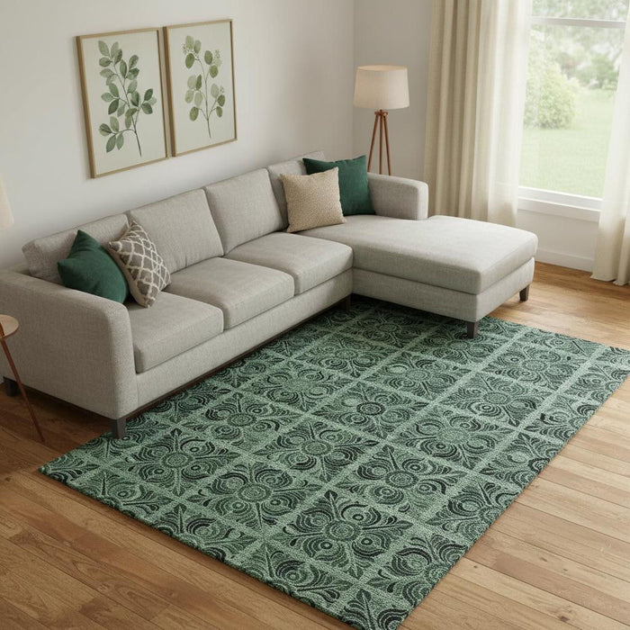 10' X 14' Medallion Washable Area Rug With UV Protection (667741) - Green / Charcoal