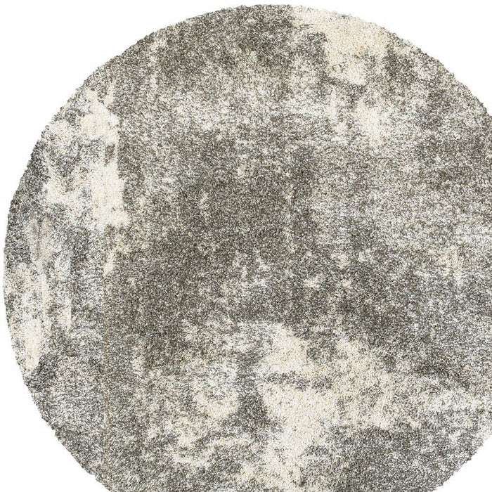 8' Round Distressed Abstract Area Rug - Gray And Ivory